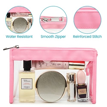 Cambond Clear Makeup Bags, Waterproof TSA Approved Toiletry Bag for Travel, Clear Cosmetics Bag for Vacation, Bathroom and Organizing, Clear Pencil Case Stationary Organizer (4 Pack)