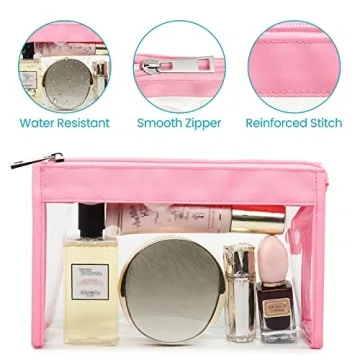 Cambond Clear Makeup Bags, Waterproof TSA Approved Toiletry Bag for Travel, Clear Cosmetics Bag for Vacation, Bathroom and Organizing, Clear Pencil Case Stationary Organizer (4 Pack)