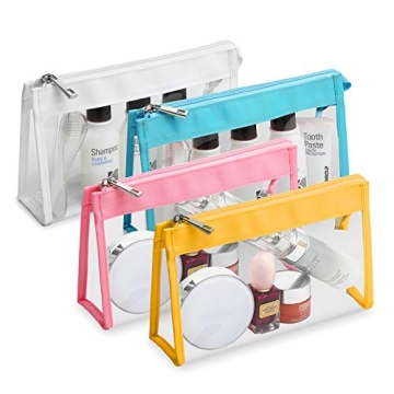 Cambond Clear Makeup Bags, Waterproof TSA Approved Toiletry Bag for Travel, Clear Cosmetics Bag for Vacation, Bathroom and Organizing, Clear Pencil Case Stationary Organizer (4 Pack)