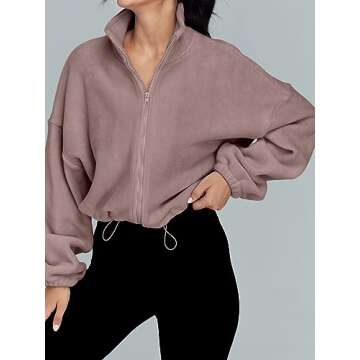 AUTOMET Womens Fleece Jackets Zip Up Oversized Sweatshirts Winter Clothes Long Sleeve Crop Sherpa Fa...