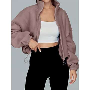 AUTOMET Women's Zip Up Fleece Jacket Cozy Winter Fashion