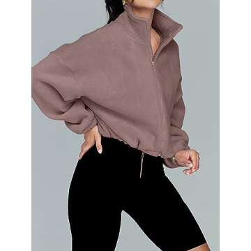 AUTOMET Women's Zip Up Fleece Jacket Cozy Winter Fashion