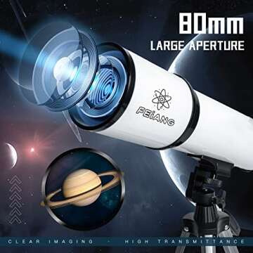 80mm Aperture 600mm Astronomical Refracting Telescope with AZ Mount, 24X-180X Eyepiece, Wireless Control, Carrying Bag - For Beginners