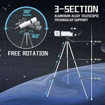 80mm Aperture 600mm Astronomical Refracting Telescope with AZ Mount, 24X-180X Eyepiece, Wireless Control, Carrying Bag - For Beginners