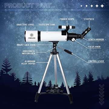 80mm Aperture 600mm Astronomical Refracting Telescope with AZ Mount, 24X-180X Eyepiece, Wireless Control, Carrying Bag - For Beginners