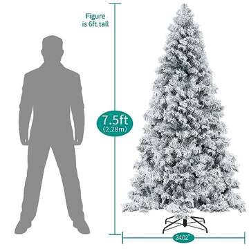 Naomi Home 7.5ft Snow Flocked Christmas Tree with Lights, Realistic Frosted Christmas Tree Prelit with 892 Branch Tips, 550 Warm Lights and Metal Stand, Aritificial Christmas Tree