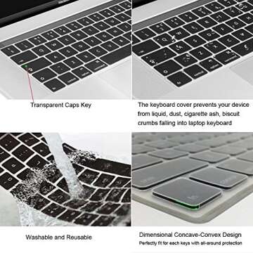 ProElife Korean Ultra Thin Silicone Keyboard Protector Cover Skin for Apple MacBook Pro Touch Bar Retina 13-Inch 15-Inch (Model A1706, A1707, A1989, A1990, A2159) (2016 2017 2018 2019 Release) (Black)