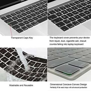 ProElife Korean Ultra Thin Silicone Keyboard Protector Cover Skin for Apple MacBook Pro Touch Bar Retina 13-Inch 15-Inch (Model A1706, A1707, A1989, A1990, A2159) (2016 2017 2018 2019 Release) (Black)
