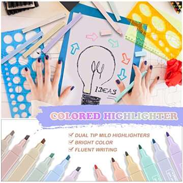 ANKARING 12 Pcs Aesthetic Cute Highlighters no bleed Dry Fast Easy to Hold, Mild Assorted Colors With Soft Chisel Tip for Journal Bible Planner Notes School Office Supplies(Double Head)