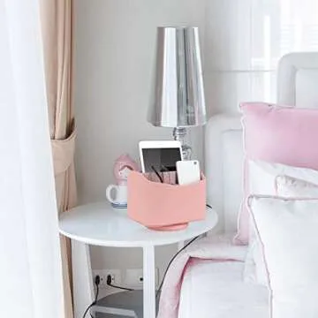 HofferRuffer Spinning Remote Control Holder, Remote Caddy, Spinning Remote Control Organizer, PU Leather (Pink Shagreen)