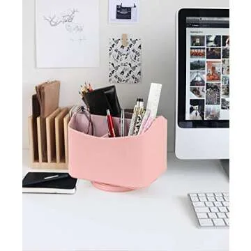 HofferRuffer Spinning Remote Control Holder, Remote Caddy, Spinning Remote Control Organizer, PU Leather (Pink Shagreen)