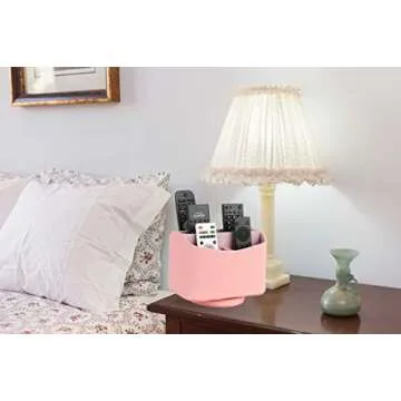 HofferRuffer Spinning Remote Control Holder, Remote Caddy, Spinning Remote Control Organizer, PU Leather (Pink Shagreen)
