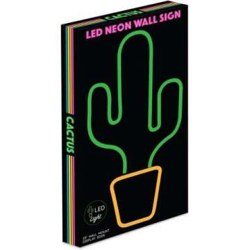 LED Neon Green Cactus Wall Art - USB Powered