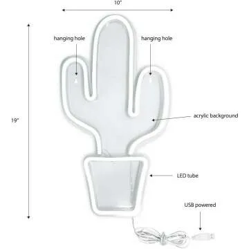 LED Neon Green Cactus Wall Art - USB Powered