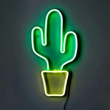 LED Neon Green Cactus Wall Art - USB Powered