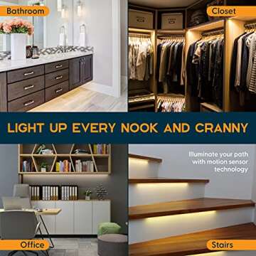 Power Practical Under Cabinet LED Light Kit for Kitchen - 6 Lighting Strips, Power Supply, Motion Sensor, Mounting Brackets for Lights, Manual