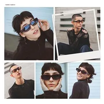 VANLINKER Polarized Retro Small Oval Cat Eye Sunglasses Womens Men Trendy Cateye Shades Narrow 90s Sunnies VL9683 Black Frame Grey Lens