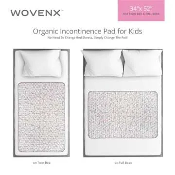WOVENX Organic Incontinence Pads for Kids & Toddlers - 5 Layer Waterproof Protectors for Overnight Bed Wetting - Reusable & Washable Pee Pads - Fits Twin to Full Size Beds - 34" x 52" Unicorn
