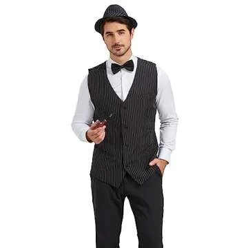 tuptay 1920s Mens Flapper Gangster Prohibition Costume Roaring 20s Cosplay Speakeasy Vest Hat Vintage Accessories Set (Stripe, Adult-XXL)