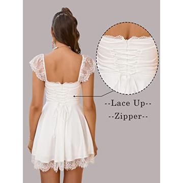 EYNMIN Satin Lace Strap Mini Dress for Summer Events