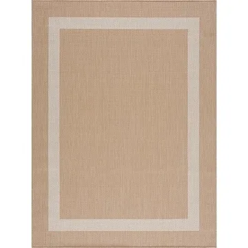 CAMILSON Outdoor Rug - Modern Area Rug for Patios, Porches, Kitchens, and Hallways - Waterproof, Washable, Non-Shedding, Easy-to-Clean Indoor/Outdoor Carpet (5x7, Bordered - Beige/White)