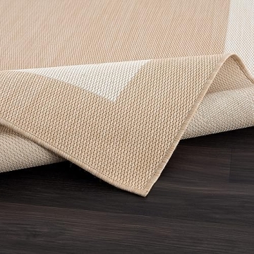 CAMILSON Outdoor Rug - Modern Area Rug for Patios, Porches, Kitchens, and Hallways - Waterproof, Washable, Non-Shedding, Easy-to-Clean Indoor/Outdoor Carpet (5x7, Bordered - Beige/White)