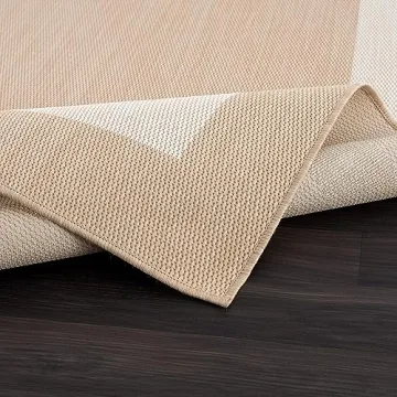 CAMILSON Outdoor Rug - Modern Area Rug for Patios, Porches, Kitchens, and Hallways - Waterproof, Washable, Non-Shedding, Easy-to-Clean Indoor/Outdoor Carpet (5x7, Bordered - Beige/White)