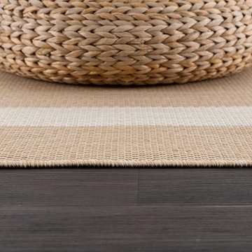 CAMILSON Outdoor Rug - Modern Area Rug for Patios, Porches, Kitchens, and Hallways - Waterproof, Washable, Non-Shedding, Easy-to-Clean Indoor/Outdoor Carpet (5x7, Bordered - Beige/White)