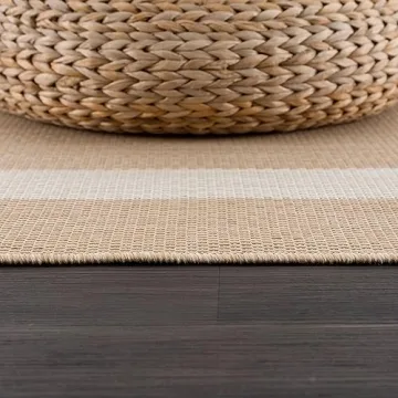 CAMILSON Outdoor Rug - Modern Area Rug for Patios, Porches, Kitchens, and Hallways - Waterproof, Washable, Non-Shedding, Easy-to-Clean Indoor/Outdoor Carpet (5x7, Bordered - Beige/White)