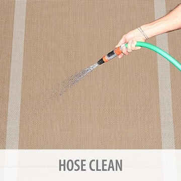 CAMILSON Outdoor Rug - Modern Area Rug for Patios, Porches, Kitchens, and Hallways - Waterproof, Washable, Non-Shedding, Easy-to-Clean Indoor/Outdoor Carpet (5x7, Bordered - Beige/White)