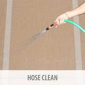 CAMILSON Outdoor Rug - Modern Area Rug for Patios, Porches, Kitchens, and Hallways - Waterproof, Washable, Non-Shedding, Easy-to-Clean Indoor/Outdoor Carpet (5x7, Bordered - Beige/White)