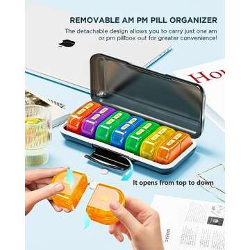 Pill Organizer 2 Times A Day, Large 7 Day Am Pm Pill Box - Acedada Weekly Pill Case Twice A Day with Detachable Morning Night Case, Big Daily Medicine Container for Vitamin Fish Oil Supplement, CBlack