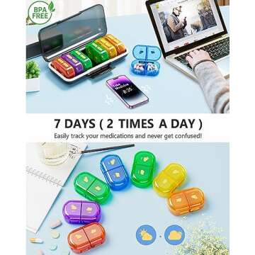 Pill Organizer 2 Times A Day, Large 7 Day Am Pm Pill Box - Acedada Weekly Pill Case Twice A Day with Detachable Morning Night Case, Big Daily Medicine Container for Vitamin Fish Oil Supplement, CBlack