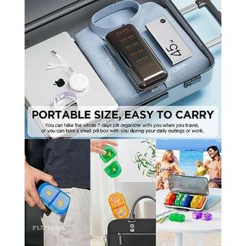 Pill Organizer 2 Times A Day, Large 7 Day Am Pm Pill Box - Acedada Weekly Pill Case Twice A Day with Detachable Morning Night Case, Big Daily Medicine Container for Vitamin Fish Oil Supplement, CBlack