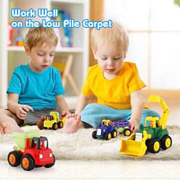 HISTOYE Toddler Toy Car Trucks for 1 2 3+Year Old Boys,Friction Powered Cars for Toddlers Construction Toys Set of 4, Dump Truck Toy,Tractor,Bulldozer,Cement Mixer Truck,Preschool Gifts for Boy Girl