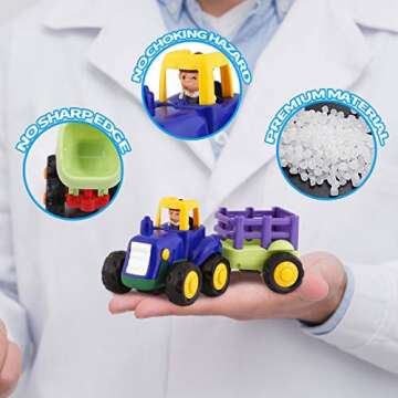 HISTOYE Toddler Toy Car Trucks for 1 2 3+Year Old Boys,Friction Powered Cars for Toddlers Construction Toys Set of 4, Dump Truck Toy,Tractor,Bulldozer,Cement Mixer Truck,Preschool Gifts for Boy Girl