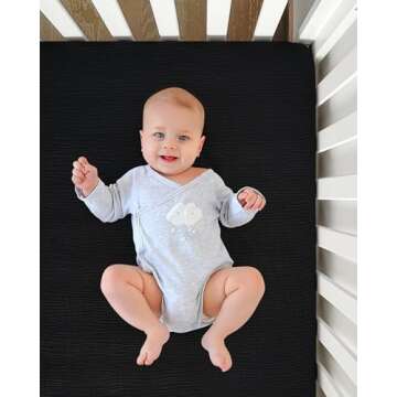 Pro Goleem Muslin Pack n Play Sheets for Boys and Girls, Soft Breathable Cotton Fitted Mini Crib Sheets, Neutral Baby Sheets for Playard Mattress, 1 Pack (Black)