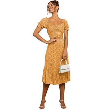 LYANER Floral Crop Top and Midi Skirt Set for Women
