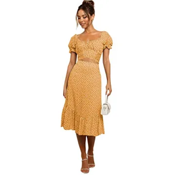 LYANER Floral Crop Top and Midi Skirt Set for Women