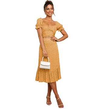 LYANER Floral Crop Top and Midi Skirt Set for Women
