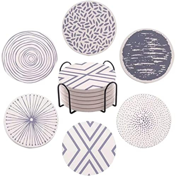 Coasters for Drinks Absorbent with Holder, Stone Coaster with Cork Backing Set of 6 - Great Gift for...