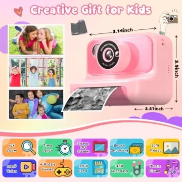 Kids Instant Print Camera & 1080P Video for Ages 3-12