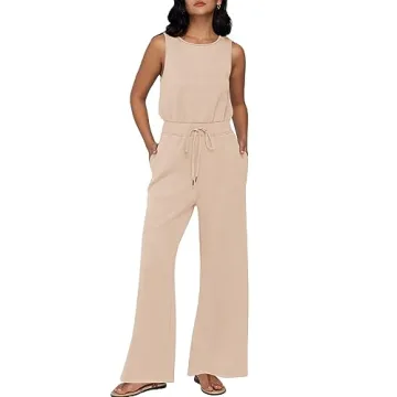 AUTOMET Womens Jumpsuits Dressy Summer Outfits Casual Sleeveless Wide Leg Long Pants Rompers Fashion...