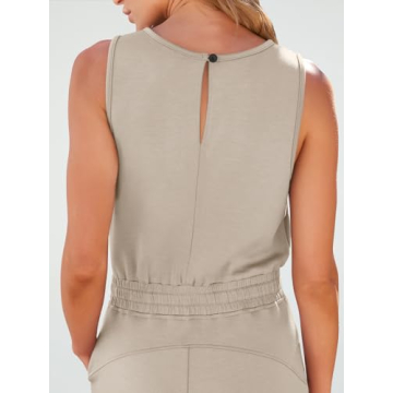 AUTOMET Womens Jumpsuits Dressy Summer Outfits Casual Sleeveless Wide Leg Long Pants Rompers Fashion Clothes 2024 Beige L