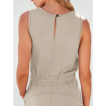 AUTOMET Womens Jumpsuits Dressy Summer Outfits Casual Sleeveless Wide Leg Long Pants Rompers Fashion Clothes 2024 Beige L