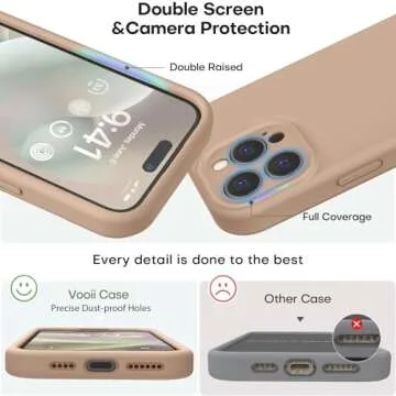 Vooii Compatible with iPhone 15 Pro Max Case, Upgraded Premium Silicone, [Camera Protection] [Soft Anti-Scratch Microfiber Lining] Shockproof Phone Case for iPhone 15 Pro Max 6.7 inch - Light Brown