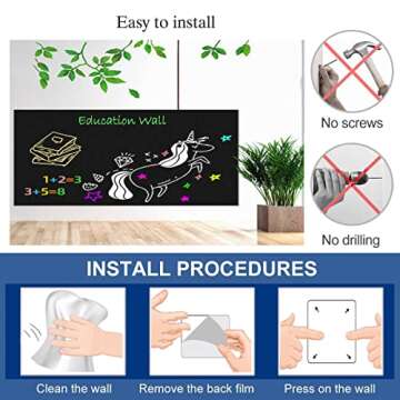 LACQWO Magnetic Chalkboard Contact Paper for Wall 46.3"x18" Self Adhesive Magnetic Wall Board Sticker with 12 Colors Liquid Chalk and 53 Magnetic Letters for Kids, Black Chalk Board Wallpaper Roll
