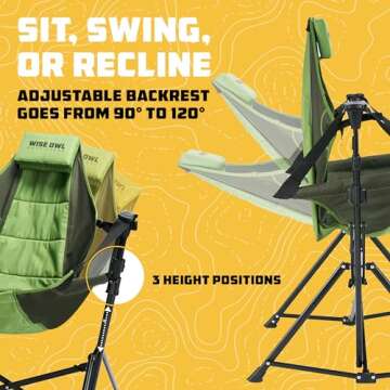 Wise Owl Outfitters Ultimate Comfort Camping Hammock Chair - Adjustable Height, Backrest, and Padded Seat - Perfect for Short & Tall Adventurers - Green