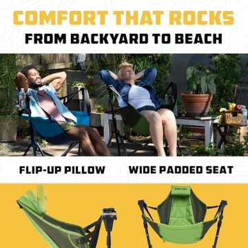 Wise Owl Outfitters Ultimate Comfort Camping Hammock Chair - Adjustable Height, Backrest, and Padded Seat - Perfect for Short & Tall Adventurers - Green