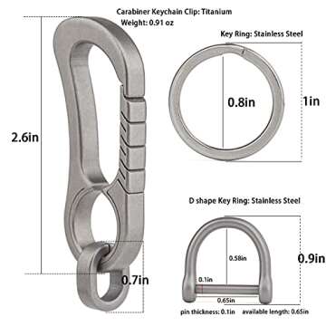 TISUR Carabiner Keychain Clip,Titanium EDC Key Ring holder, Heavy Duty Car Key Chain for Men Women(Blue, 2.6'')